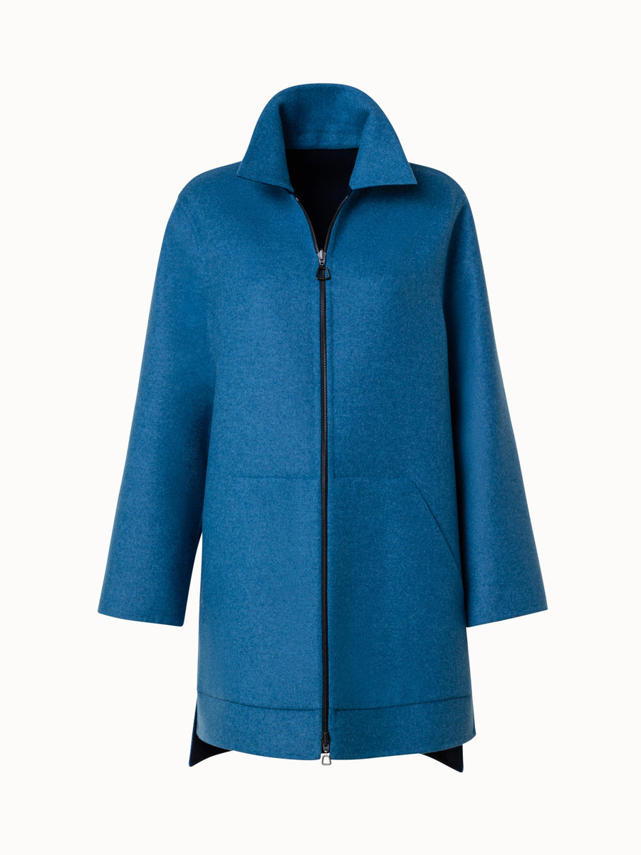 Reversible Wool Cashmere Double-Face Short Coat