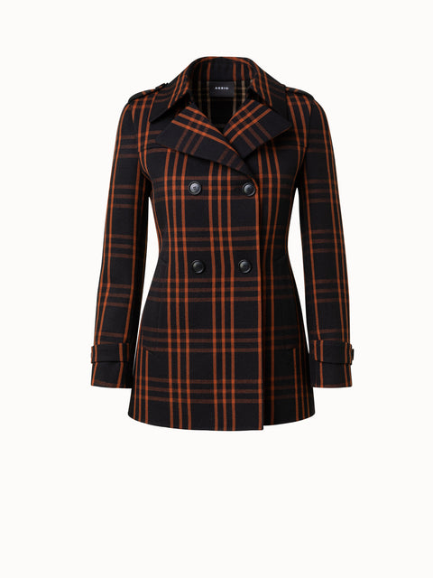 Wool Double-Weave Peacoat with Window Pane Check