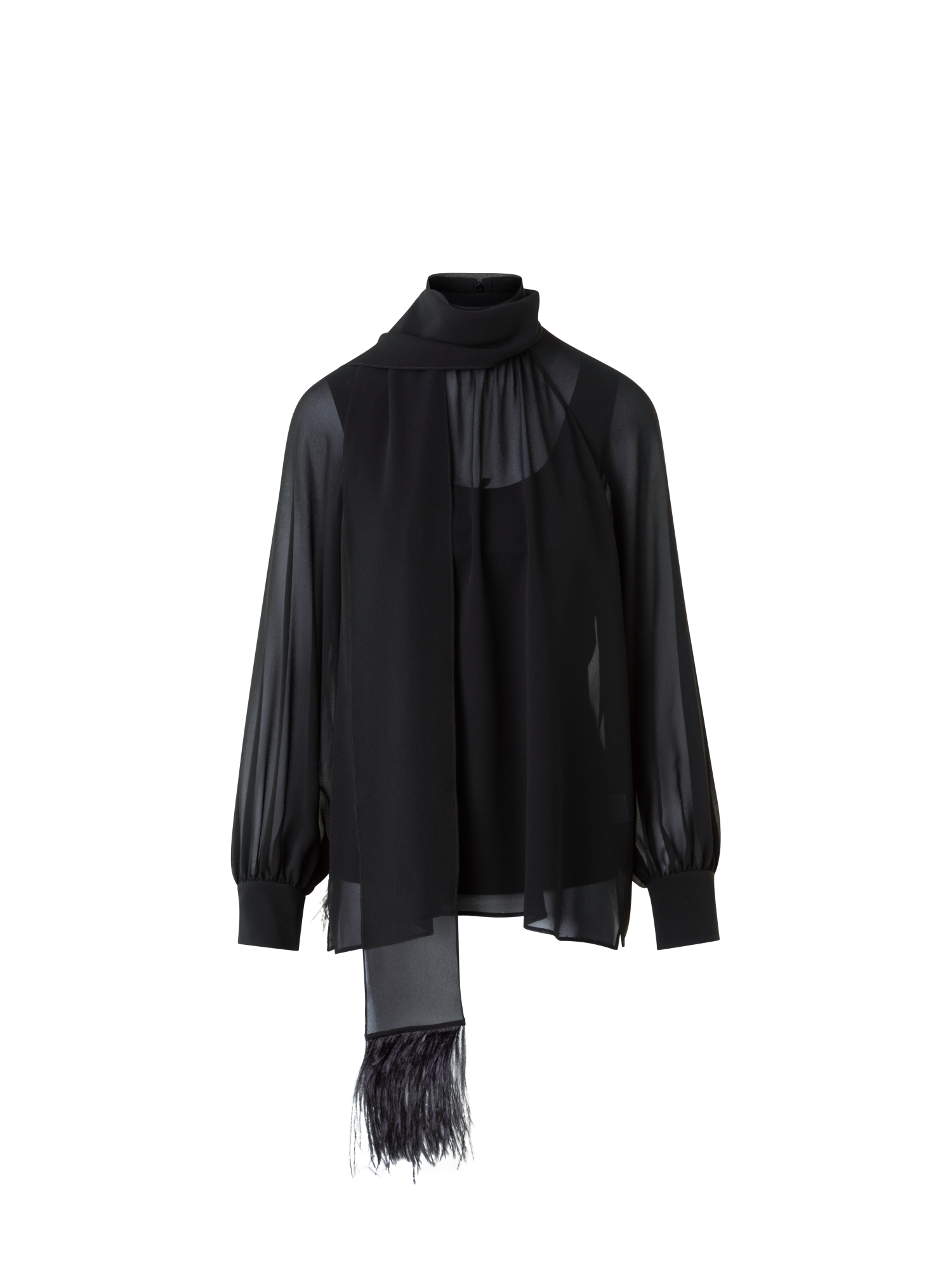 Sheer Silk Tie Neck Blouse with Feather Trim – Akris EU