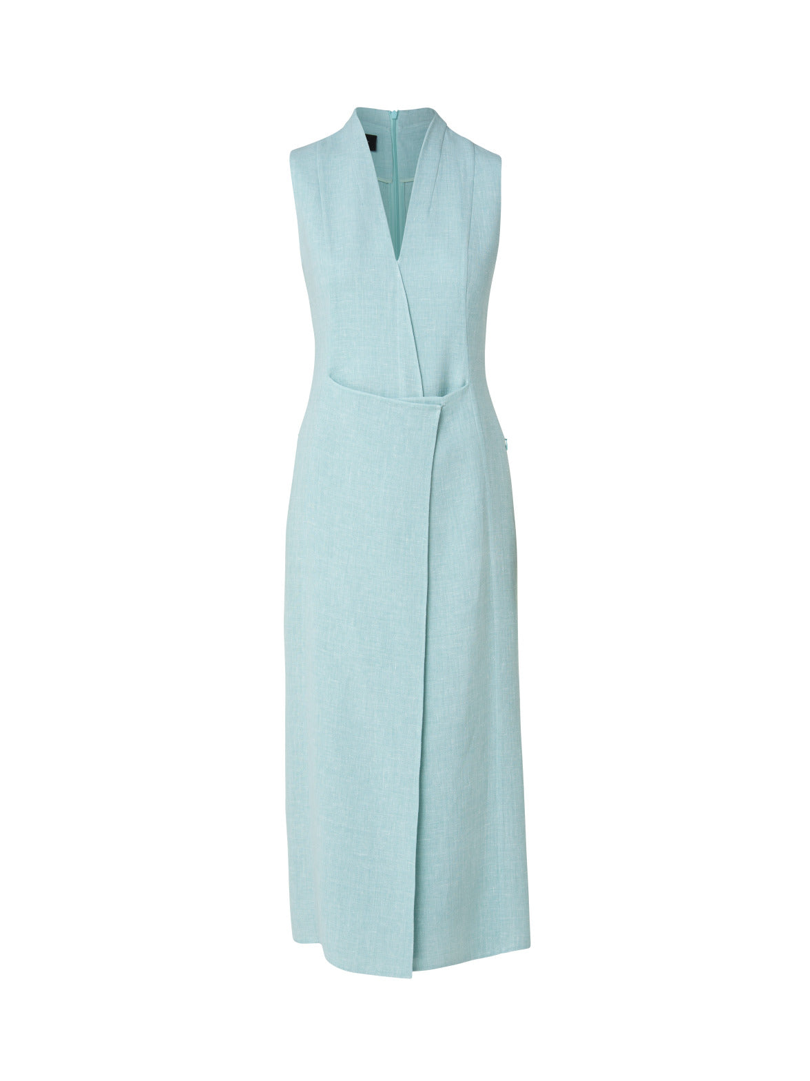 Sleeveless Linen Wool Crêpe Double-Face V-Neck Apron Dress