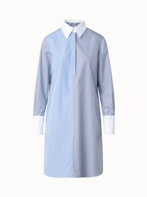 Striped Shirt Dress with Detachable White Collar and Cuffs