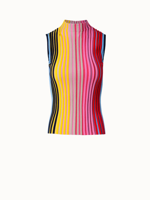 Sleeveless Merino Wool Top with Rainbow Rib