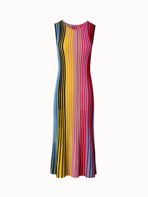 Merino Wool Knit Dress with Rainbow Rib