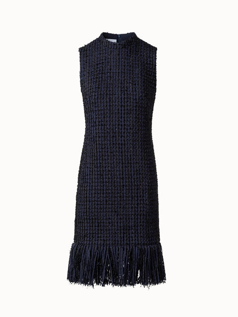 Tweed Sheath Dress with Fringes