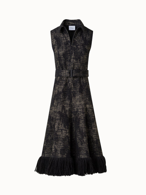 Jacquard Midi Dress with Fringes