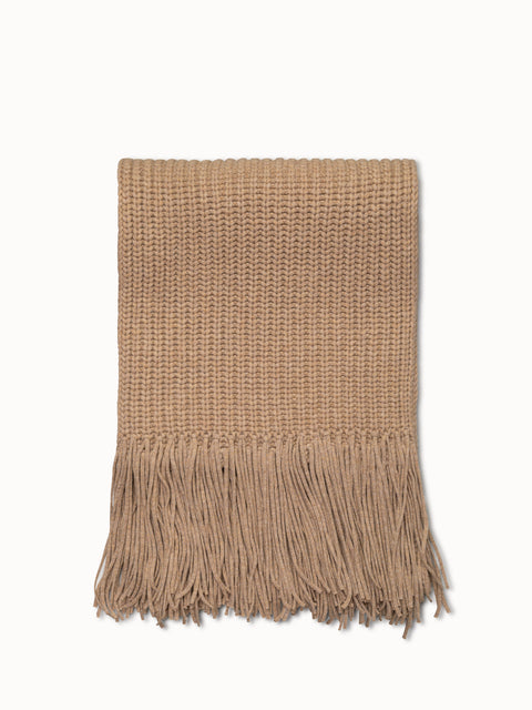 Chunky Knit Scarf with Fringes in Wool Cashmere Blend