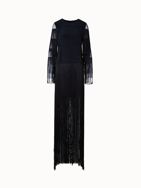 Long Silk Evening Dress with Fringes