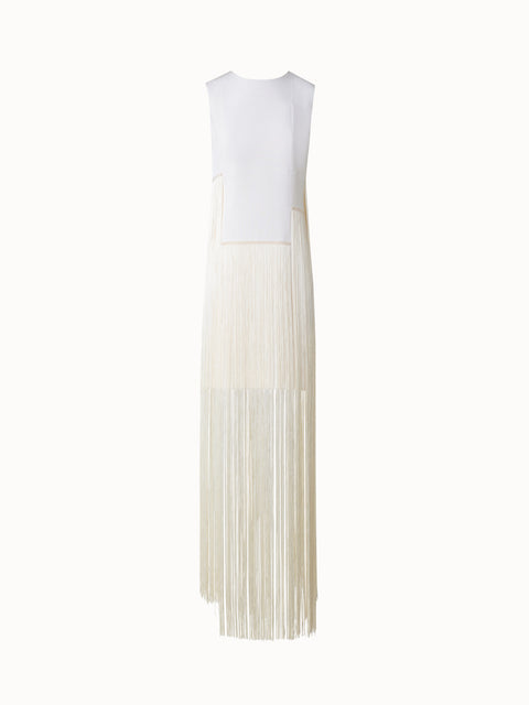 Long Sleeveless Silk Gown with Fringes