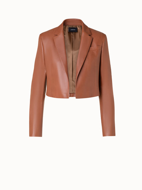 Cropped Leather Jacket with Lapel