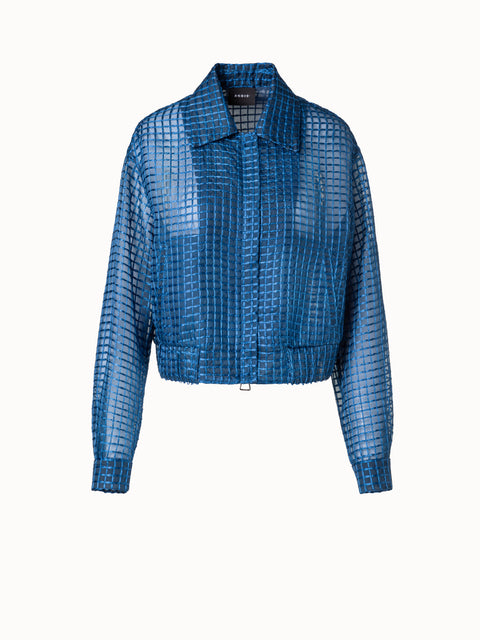 Sheer Silk Blouson with Window Plaid Embroidery