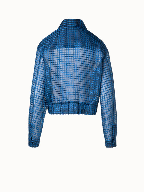 Sheer Silk Blouson with Window Plaid Embroidery