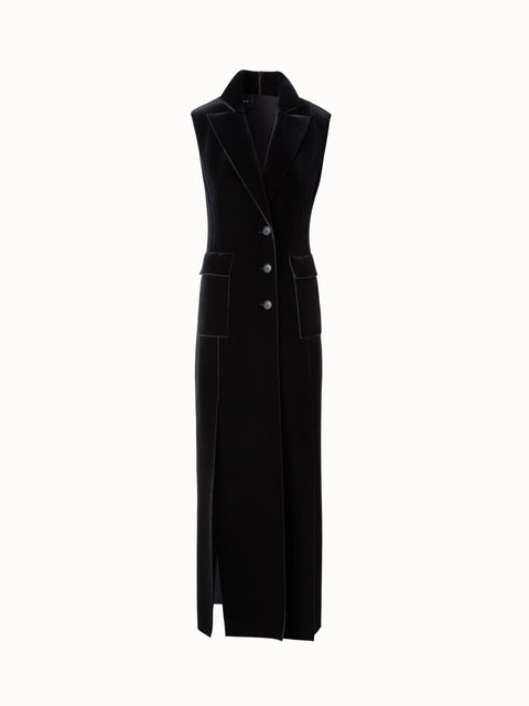 Neoprene Velvet Tuxedo Gown with High Slits