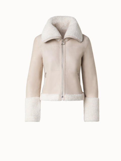 Short Double Faced Shearling Leather Jacket