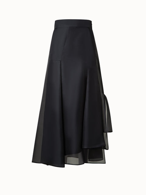 Midi Skirt in Silk Organza with Asymmetrical Pleats