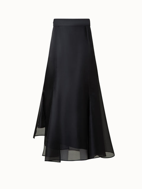 Midi Skirt in Silk Organza with Asymmetrical Pleats