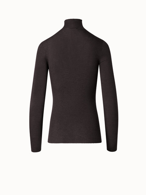 Fine Rib Cashmere Mock Neck Sweater