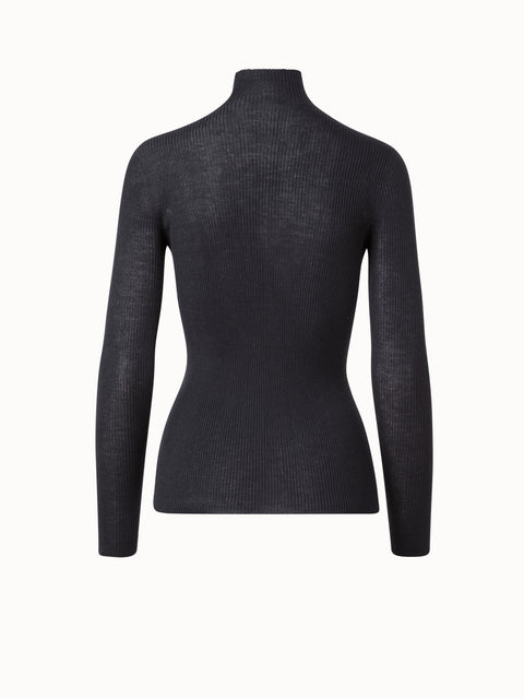 Fine Rib Cashmere Mock Neck Sweater