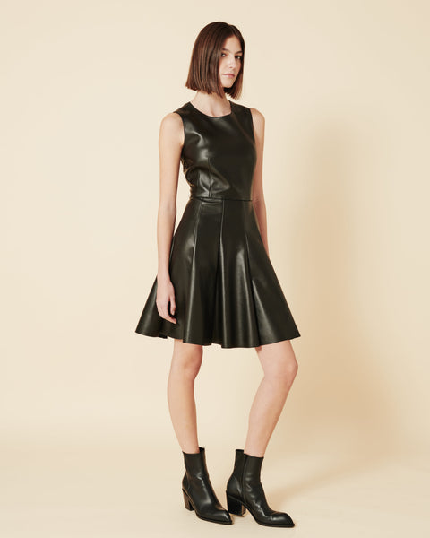 Short Fit & Flare Leather Dress