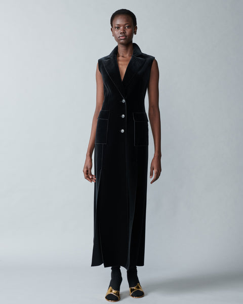 Neoprene Velvet Tuxedo Gown with High Slits