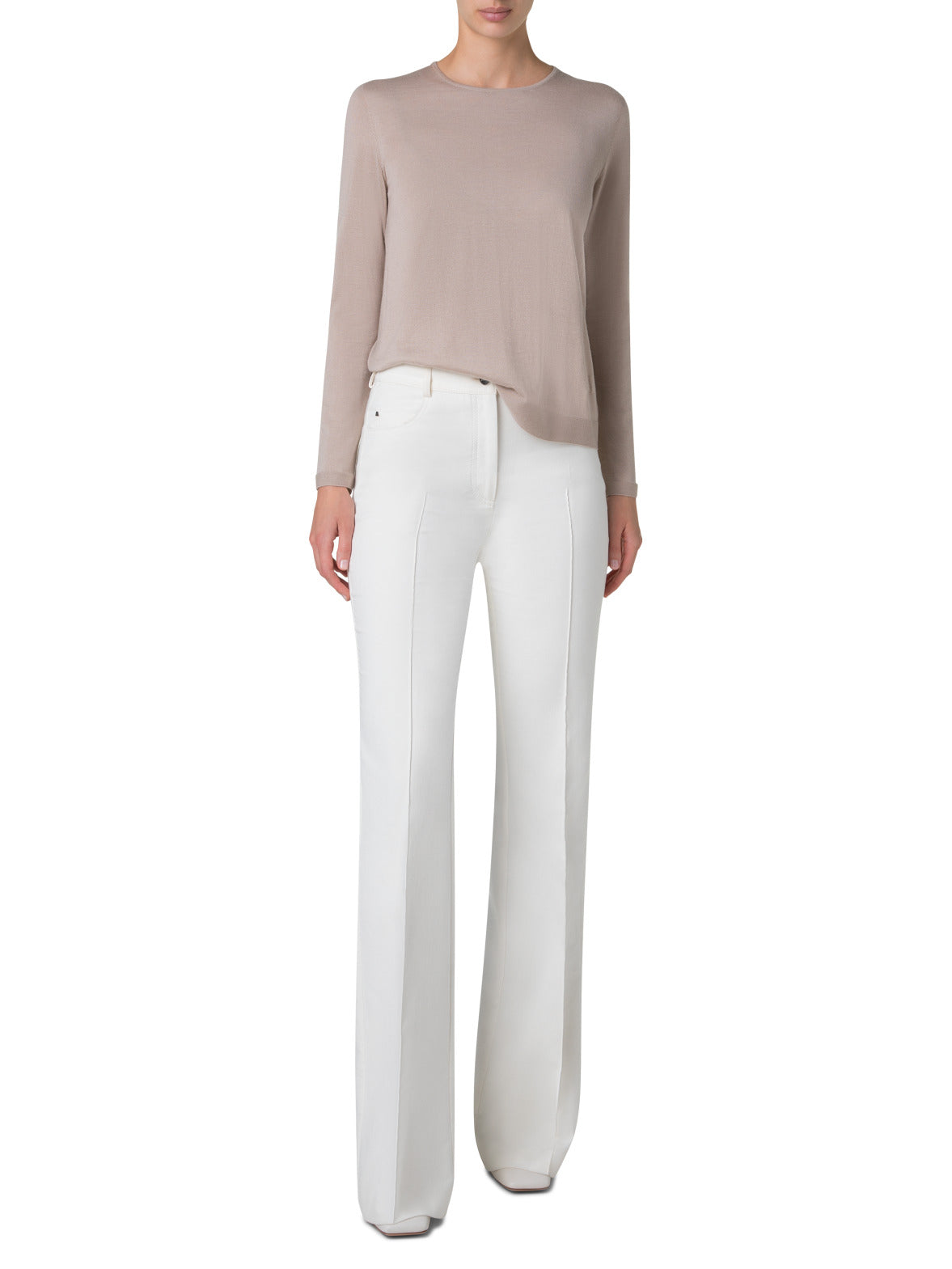 Seamless Crew Neck Sweater in Cashmere Silk - neutral - pastel - beige