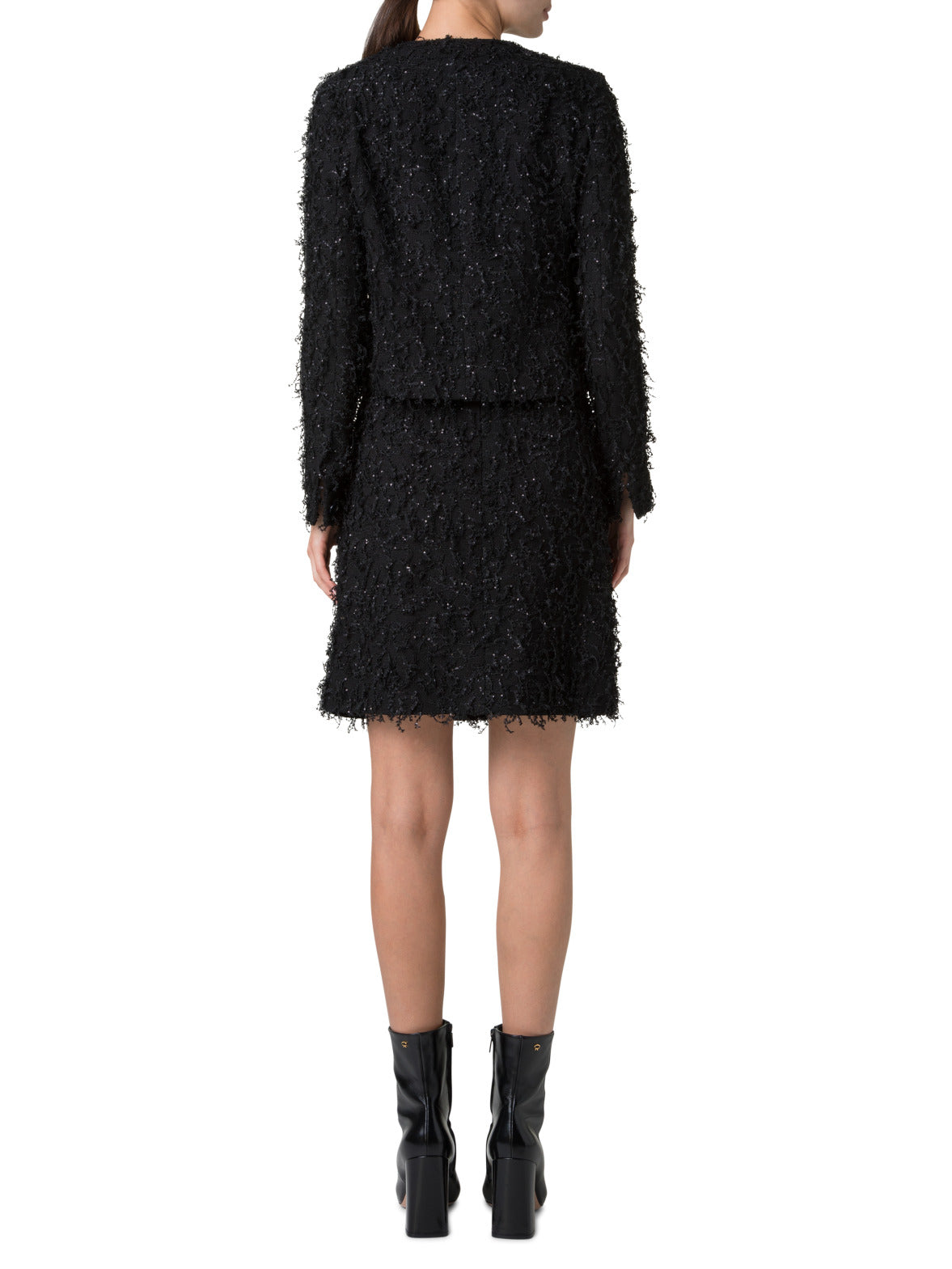 Short Jacket with Micro Sequins Fringed Bouclé - black