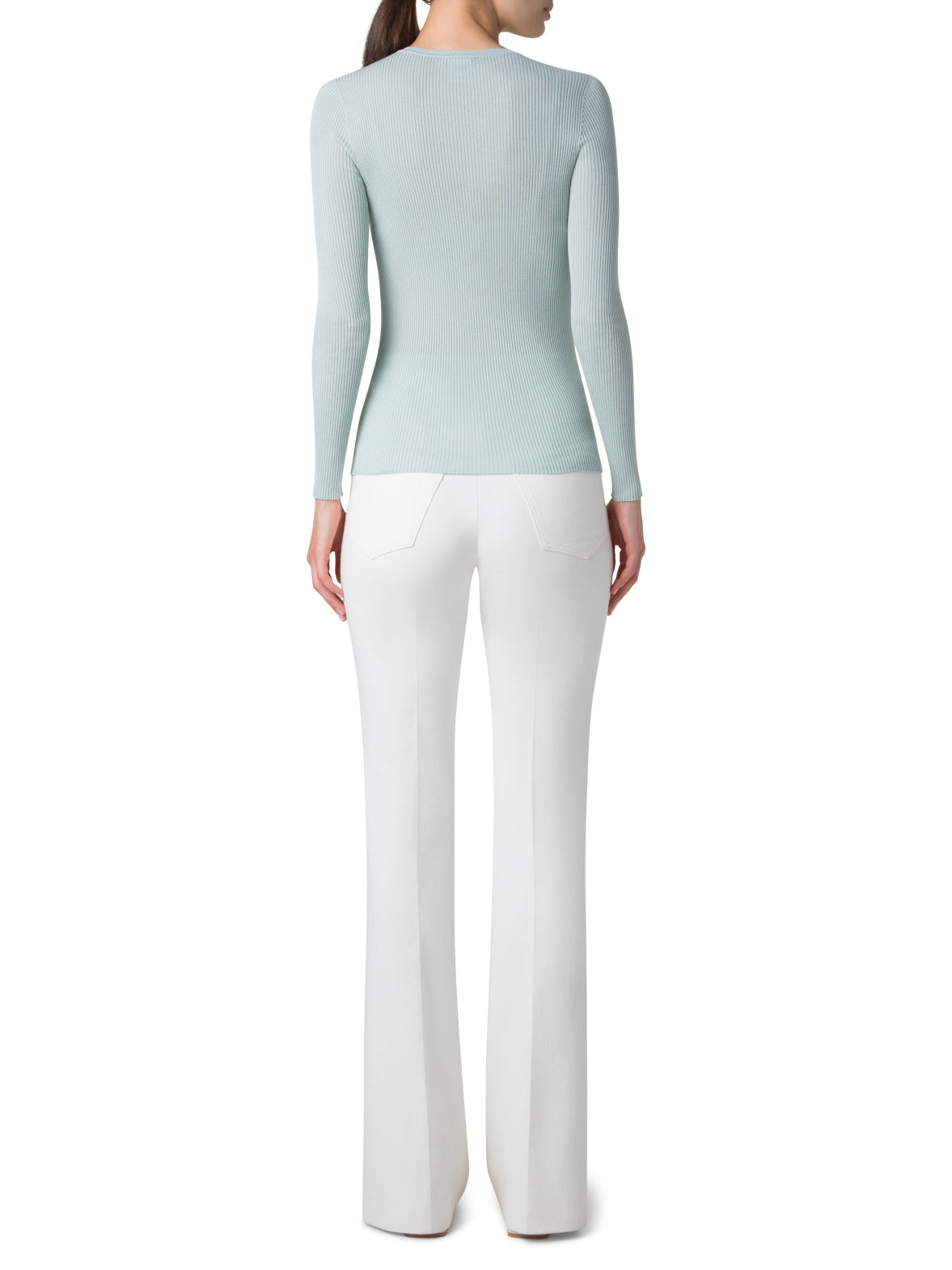 Seamless Crew Neck Sweater in Silk Cotton Rib Knit - pastel - blue