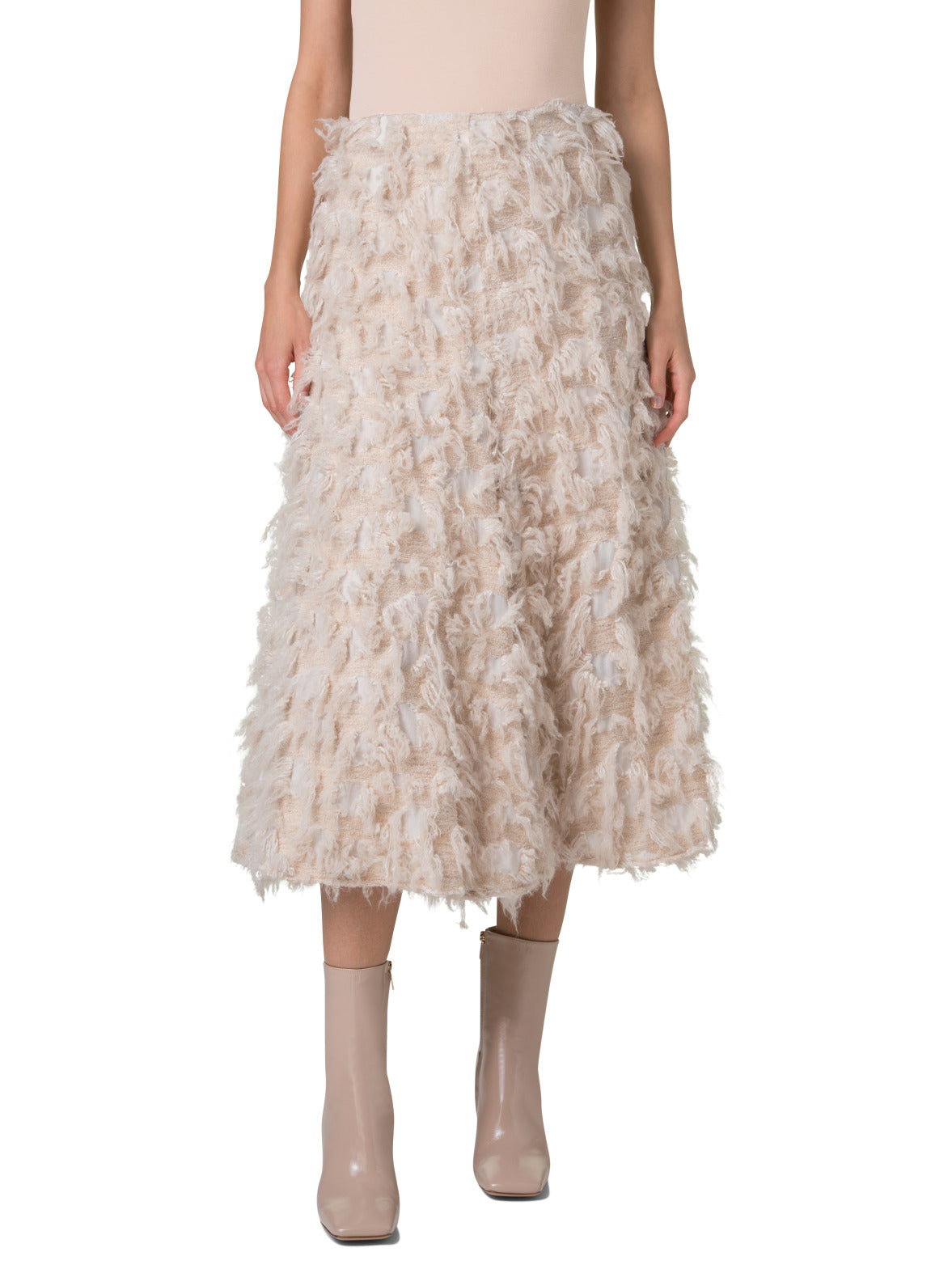 Flared Midi Skirt in 3D Jacquard - neutral - pastel - beige