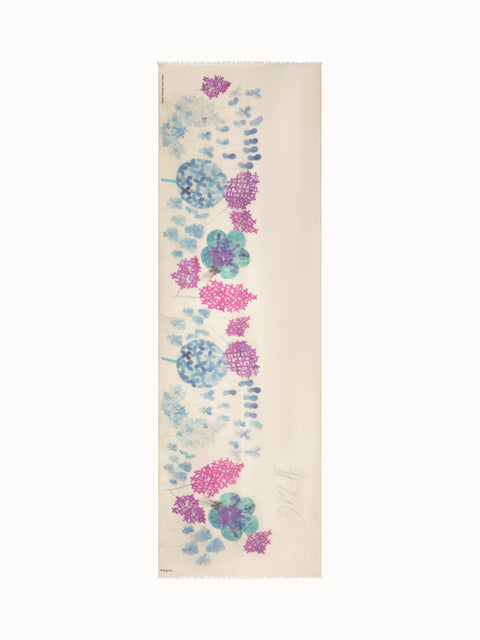 Scarf in Cashmere Silk with Denim Blossom Print