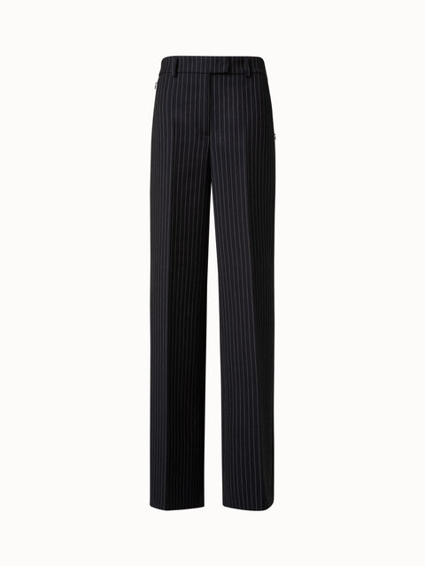 Wide Leg Pants in Wool Double-Face with Pinstripes