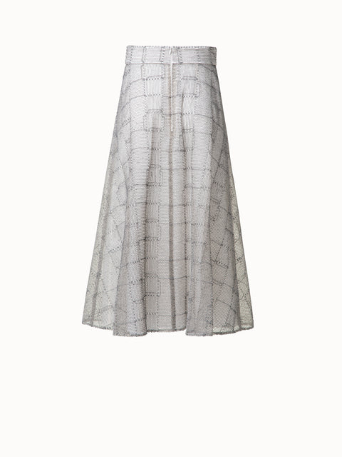 Midi A-Line Skirt with Square on Tulle Embroidery