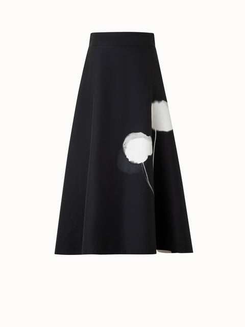 Midi Skirt in Cotton Silk Double-Face with Dandelion Print