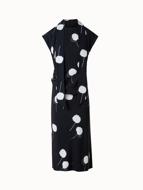 Midi Dress with Detachable Bow and Dandelion Print