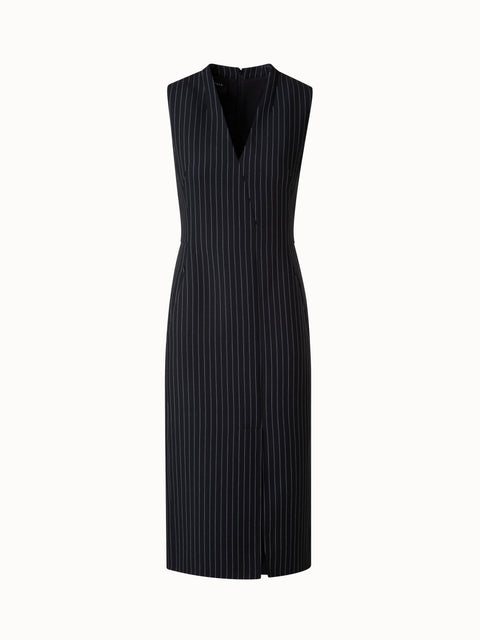 Sheath Dress in Wool Double-Face with Pinstripes