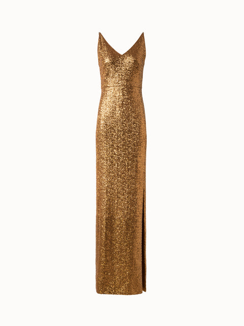 Long Sequined Evening Gown with V-Neck