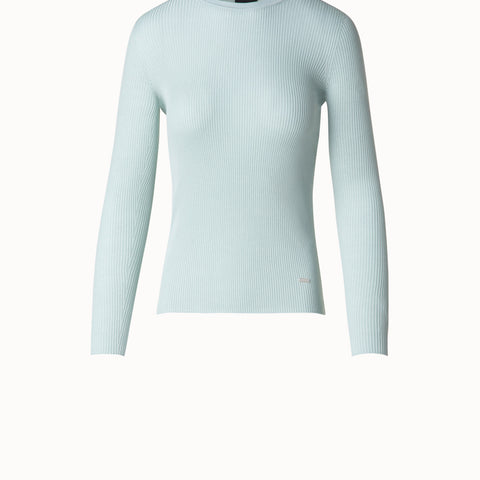 Seamless Rib Silk Cotton Knit Crew Neck Sweater