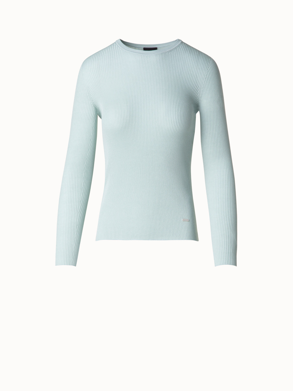 Seamless Crew Neck Sweater in Silk Cotton Rib Knit - pastel - blue