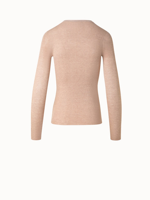 Seamless Crew Neck Sweater in Silk Cotton Rib Knit