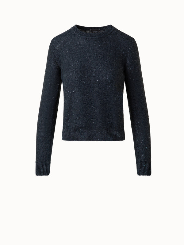Knit Sweater in Linen Cotton with Micro Sequins - grey