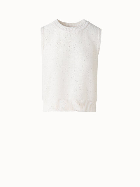 Sleeveless Knit Top in Linen Cotton with Micro Sequins