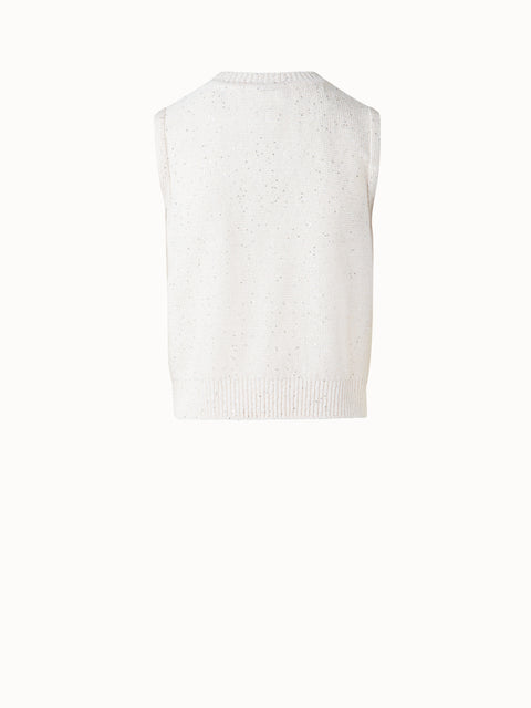 Sleeveless Knit Top in Linen Cotton with Micro Sequins