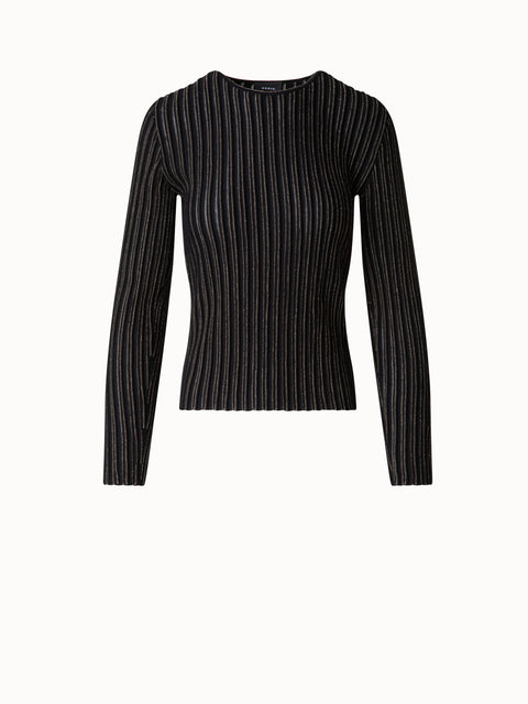 Ribbed Sweater in Wool Silk with Golden Lurex Stripes