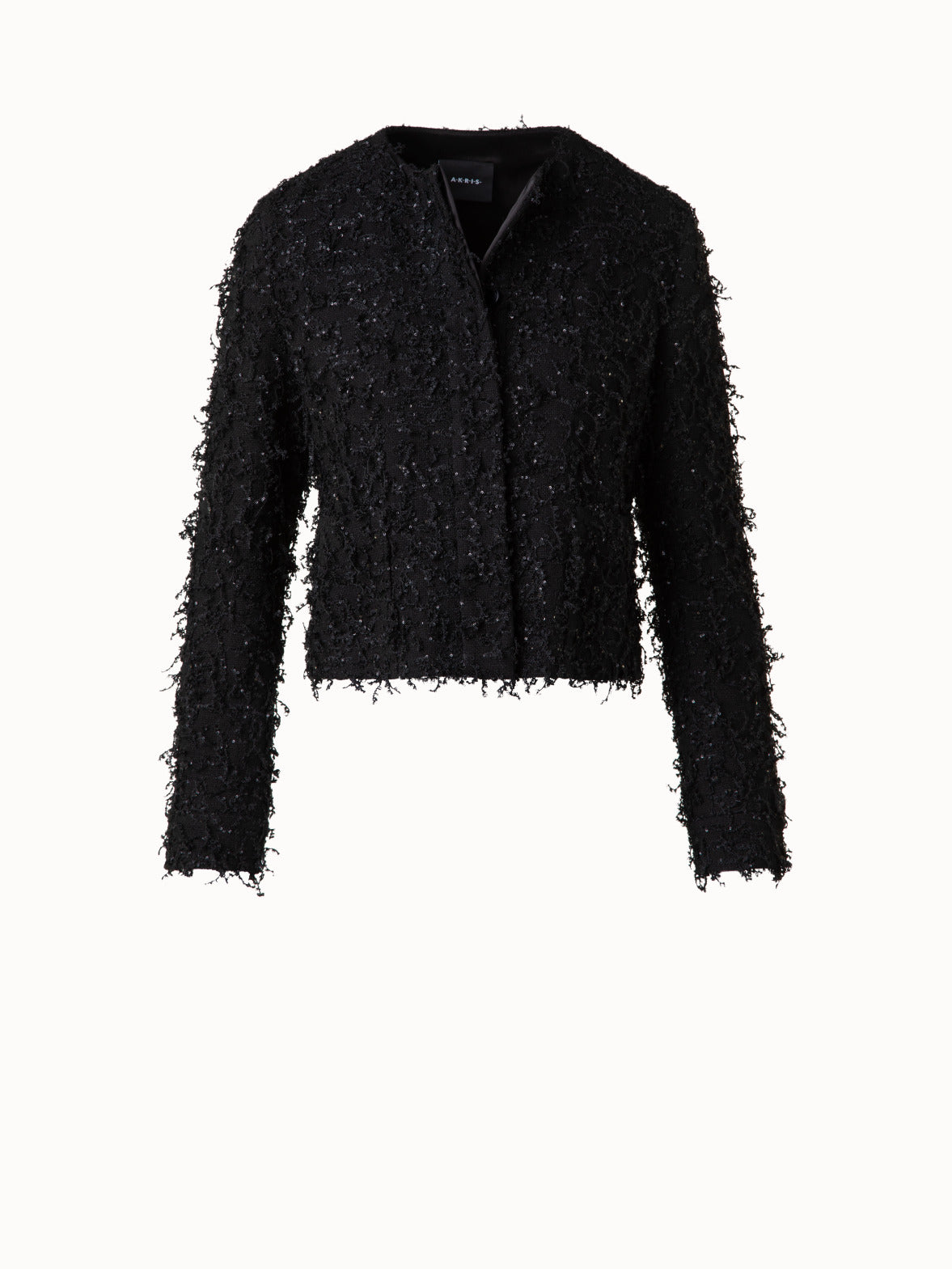 Short Jacket with Micro Sequins Fringed Bouclé - black