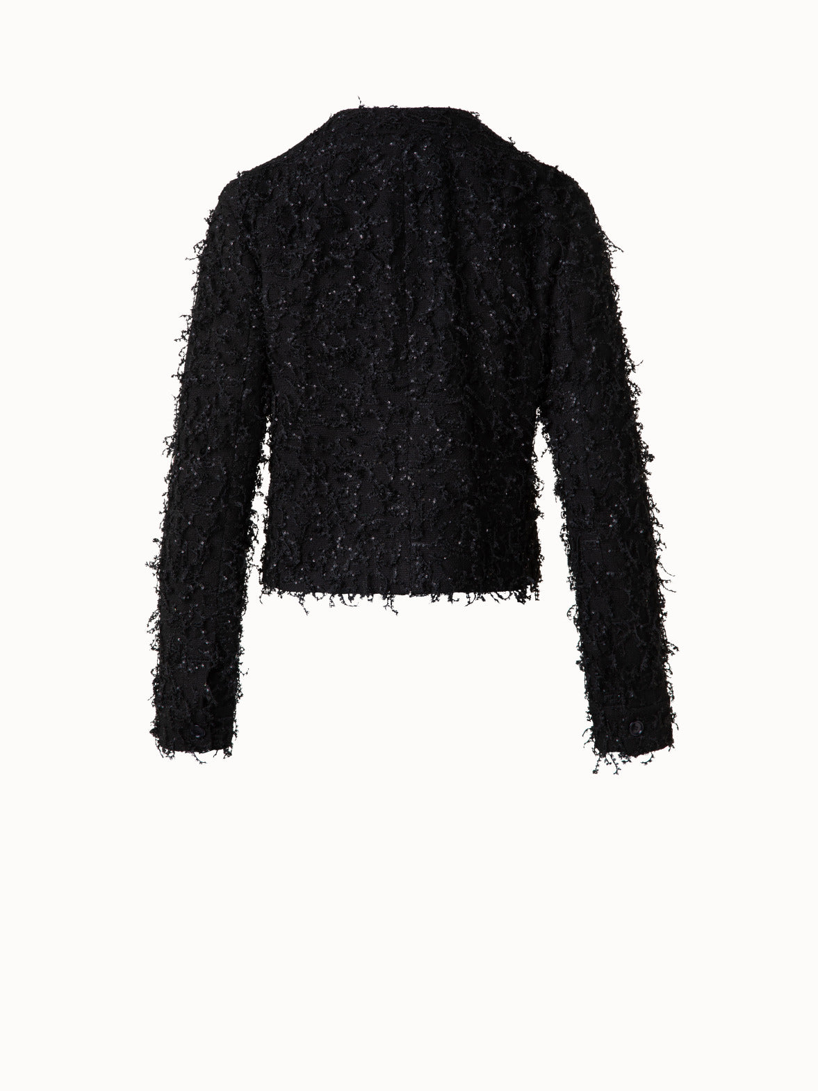 Short Jacket with Micro Sequins Fringed Bouclé - black