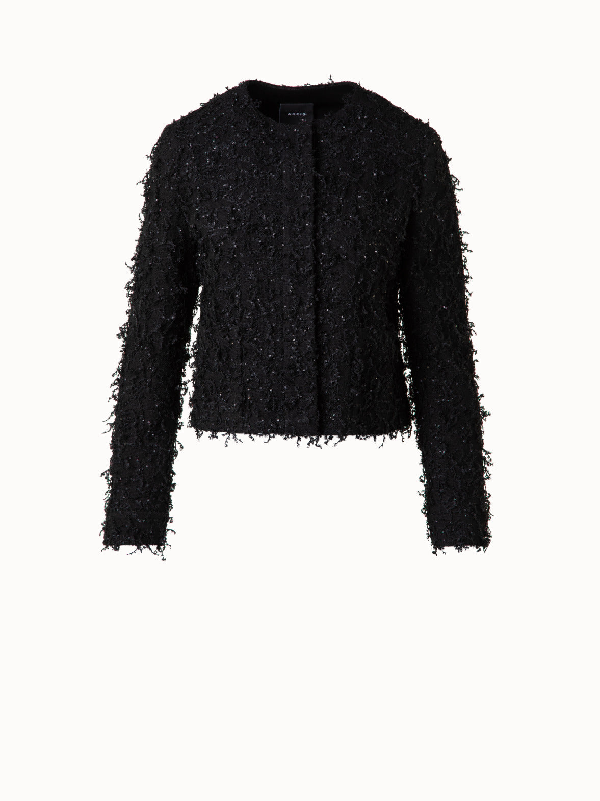 Short Jacket with Micro Sequins Fringed Bouclé - black
