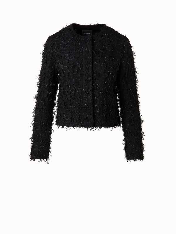 Short Jacket with Micro Sequins Fringed Bouclé - black