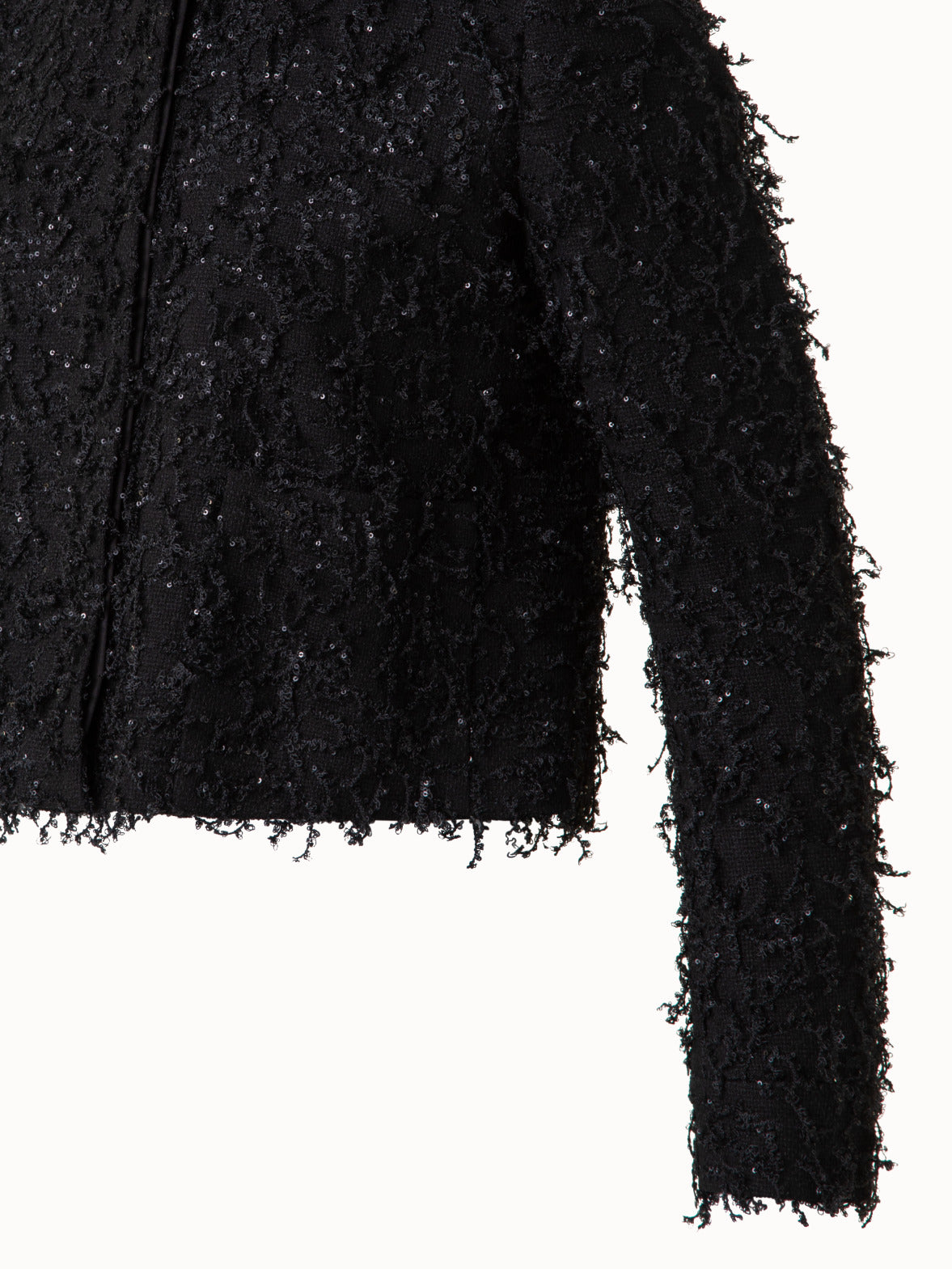 Short Jacket with Micro Sequins Fringed Bouclé - black