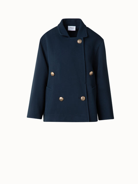 Double Breasted Pea Coat in Wool with Gold Buttons