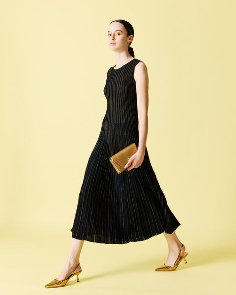 Knit Dress with Golden Lurex Stripes