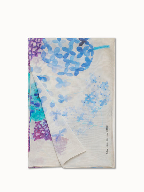 Scarf in Cotton Silk with Denim Blossom Print