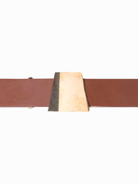 Leather Belt with Gold Trapezoid Buckle